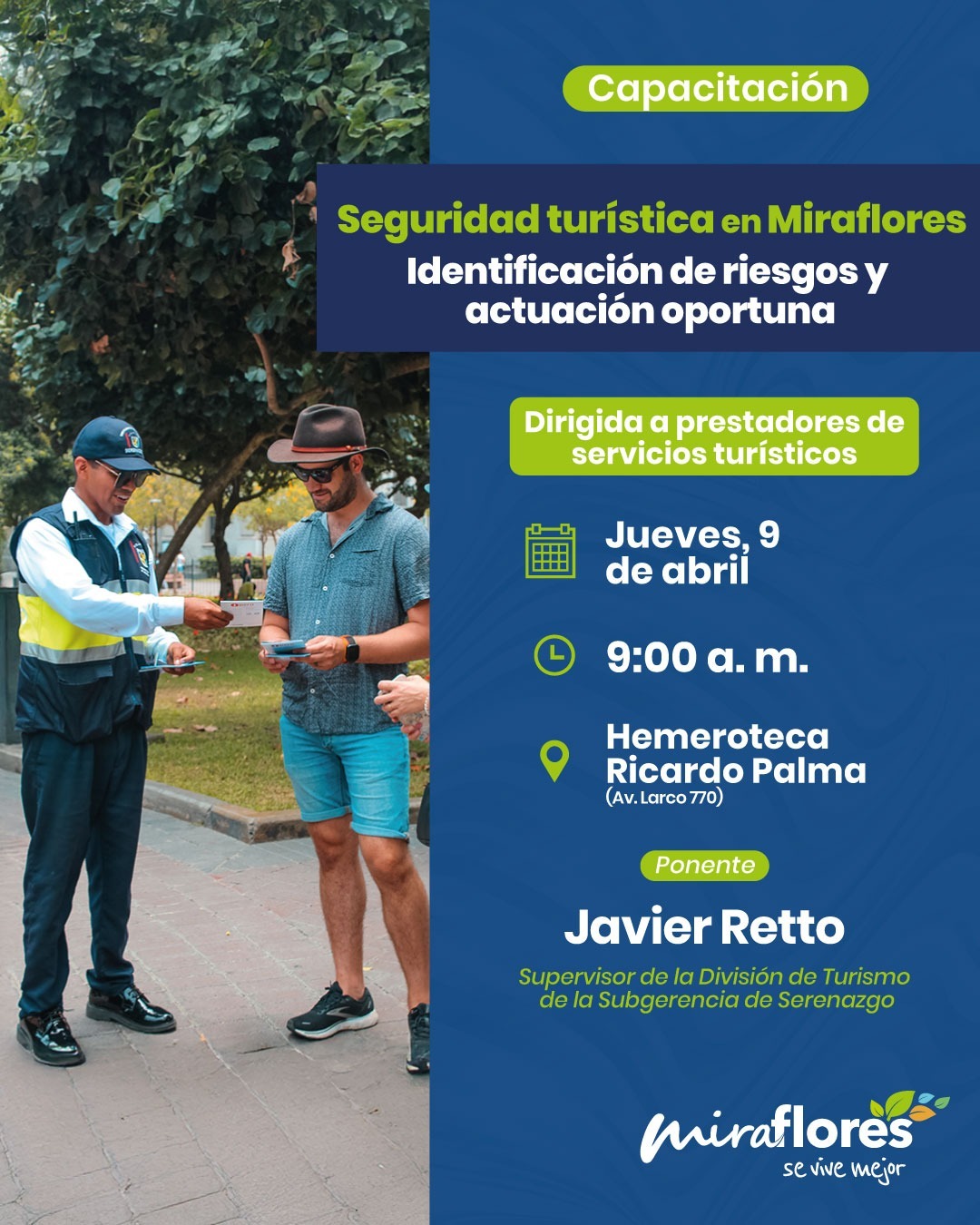 Realizarán capacitación sobre Seguridad Turística en Miraflores