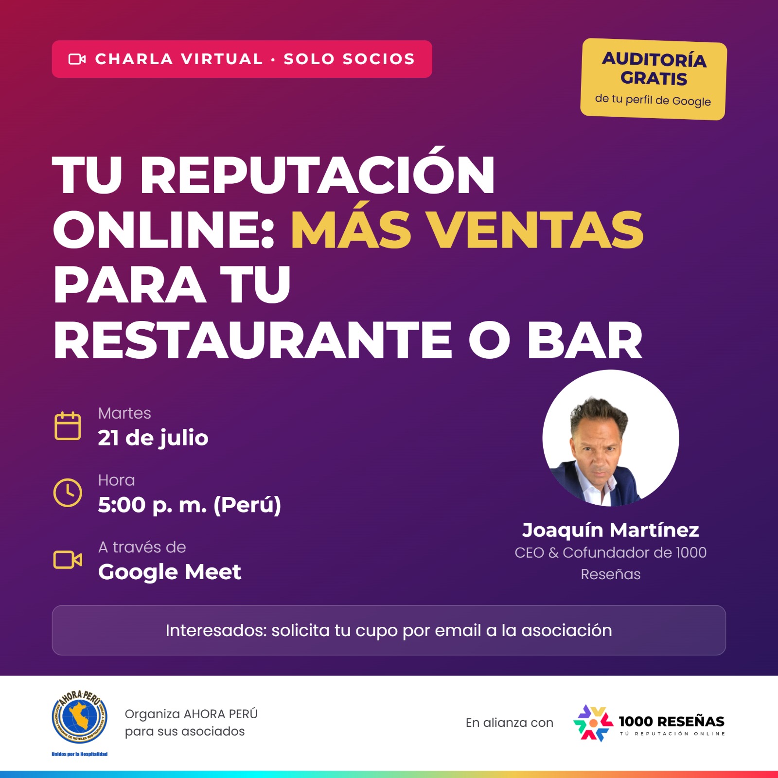 AHORA PERÚ invita a fortalecer tu reputación digital con charla especializada de Joaquín Martínez